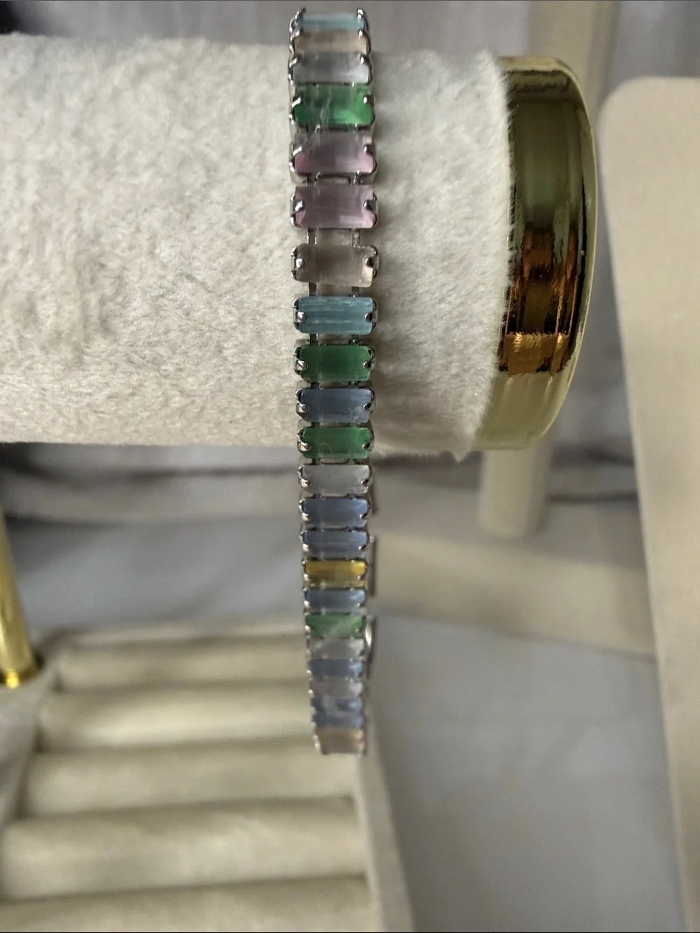 Multicolor Pastel Baguette Tennis Bracelet - White Gold